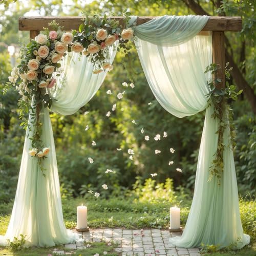 Wedding Arch Draping Fabric, 2 Panels 19FT Sage Green Arch Drapes Chiffon Fabric Drapery for Wedding Arch, alternate view 4