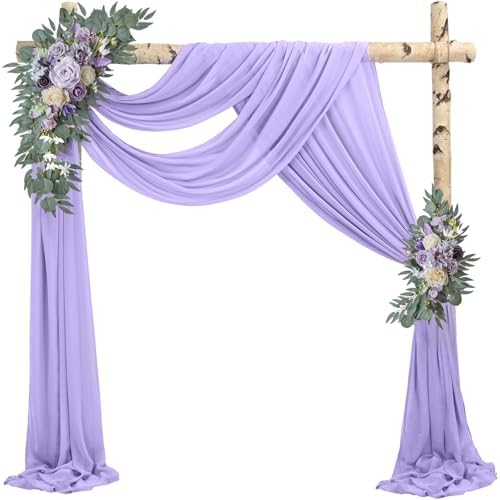 Wedding Arch Draping Fabric 2 Panels 20Ft Length x 28" Width Lilac Arch Drapes Chiffon Fabric Sheer Curtains