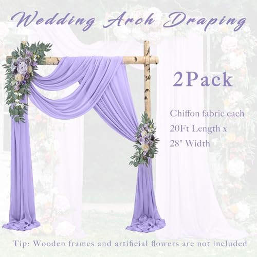 Wedding Arch Draping Fabric 2 Panels 20Ft Length x 28" Width Lilac Arch Drapes Chiffon Fabric Sheer Curtains, alternate view