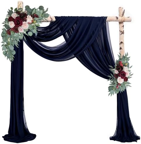 Wedding Arch Draping Fabric 2 Panels 20Ft Length x 28" Width Navy Blue Arch Drapes Chiffon Fabric Sheer Curtains