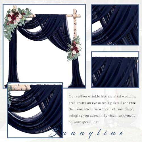 Wedding Arch Draping Fabric 2 Panels 20Ft Length x 28" Width Navy Blue Arch Drapes Chiffon Fabric Sheer Curtains, alternate