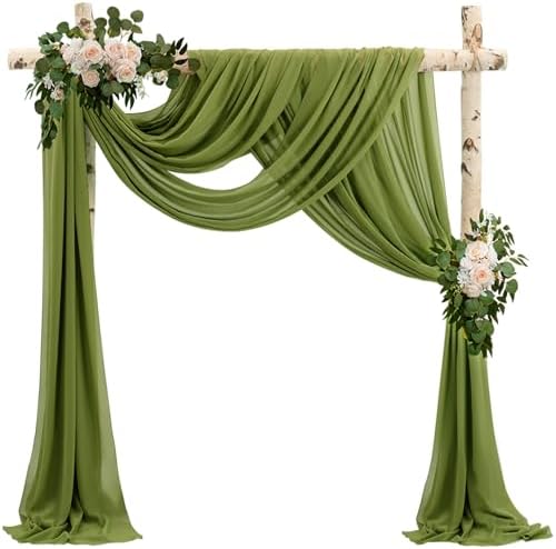 Wedding Arch Draping Fabric 2 Panels 20Ft Length x 28" Width Olive Green Arch Drapes Chiffon Fabric Sheer