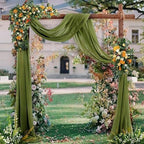 Wedding Arch Draping Fabric 2 Panels 20Ft Length x 28" Width Olive Green Arch Drapes Chiffon Fabric Sheer, alternate view 2