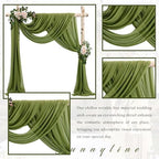 Wedding Arch Draping Fabric 2 Panels 20Ft Length x 28" Width Olive Green Arch Drapes Chiffon Fabric Sheer, alternate view 3