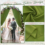 Wedding Arch Draping Fabric 2 Panels 20Ft Length x 28" Width Olive Green Arch Drapes Chiffon Fabric Sheer, alternate view 4