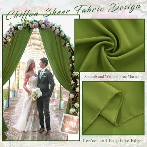 Wedding Arch Draping Fabric 2 Panels 20Ft Length x 28" Width Olive Green Arch Drapes Chiffon Fabric Sheer, alternate view 4
