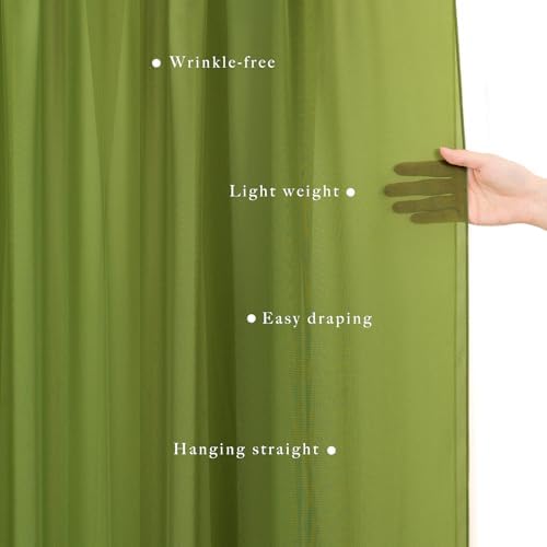 Wedding Arch Draping Fabric 2 Panels 20Ft Length x 28" Width Olive Green Arch Drapes Chiffon Fabric Sheer, alternate view 5