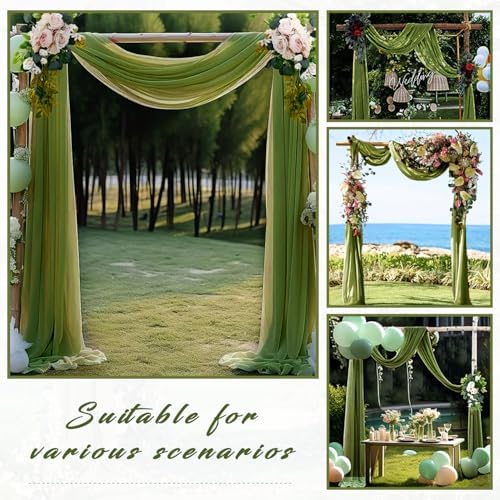 Wedding Arch Draping Fabric 2 Panels 20Ft Length x 28" Width Olive Green Arch Drapes Chiffon Fabric Sheer, alternate view 7