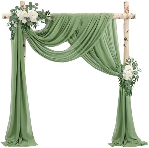 Wedding Arch Draping Fabric 2 Panels 20Ft Length x 28" Width Sage Green Arch Drapes Chiffon Fabric Sheer