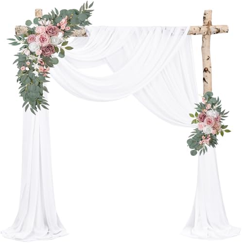 Wedding Arch Draping Fabric 2 Panels 20Ft Length x 28" Width White Arch Drapes Chiffon Fabric Sheer Curtains