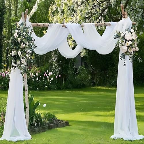 Wedding Arch Draping Fabric 2 Panels 20Ft Length x 28" Width White Arch Drapes Chiffon Fabric Sheer Curtains, alternate view