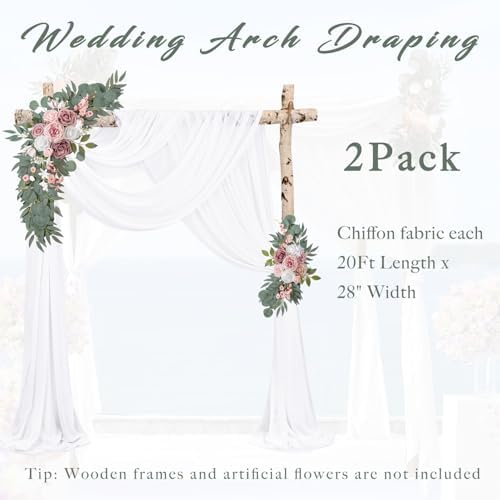 Wedding Arch Draping Fabric 2 Panels 20Ft Length x 28" Width White Arch Drapes Chiffon Fabric Sheer Curtains, alternate view