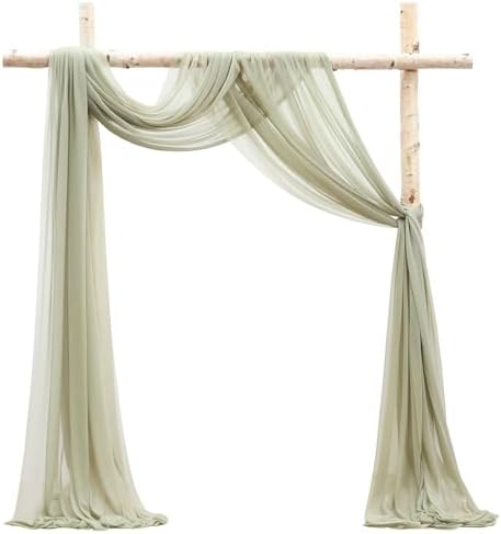 Wedding Arch Draping Fabric 2 Panels 20Ft Sage Green Chiffon Fabric Drapes Arbor Drapery Wedding Ceremony