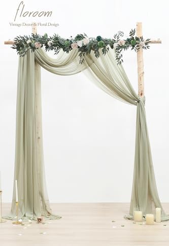 Wedding Arch Draping Fabric 2 Panels 20Ft Sage Green Chiffon Fabric Drapes Arbor Drapery Wedding Ceremony, alternate view 2