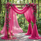 Wedding Arch Draping Fabric, 2 Panels 30" x 20Ft Hot Pink Sheer Curtain Drapes Extra Wide & Long Backdrop