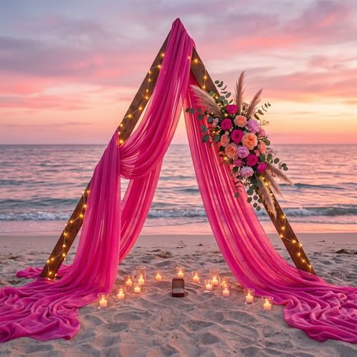 Wedding Arch Draping Fabric, 2 Panels 30" x 20Ft Hot Pink Sheer Curtain Drapes Extra Wide & Long Backdrop, alternate view 7