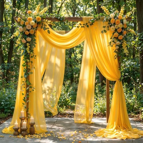Wedding Arch Draping Fabric, 2 Panels 30" x 20Ft Yellow Sheer Curtain Drapes Extra Wide & Long Backdrop Curtains