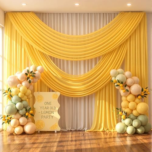 Wedding Arch Draping Fabric, 2 Panels 30" x 20Ft Yellow Sheer Curtain Drapes Extra Wide & Long Backdrop Curtains, alternate