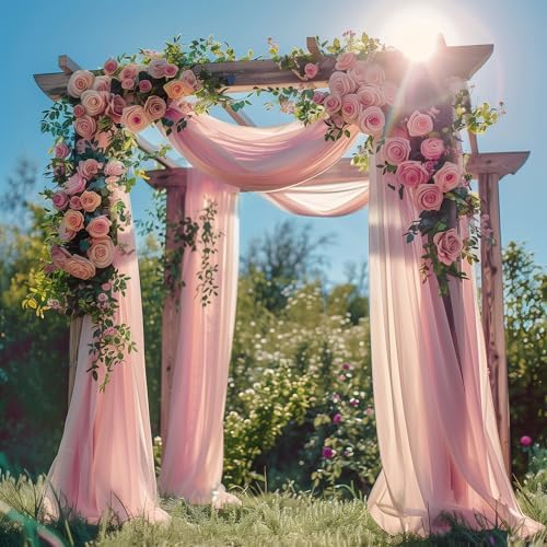 Wedding Arch Draping Fabric 2 Panels Blush Pink Sheer Backdrop Drape in Blush Pink, alternate view 2