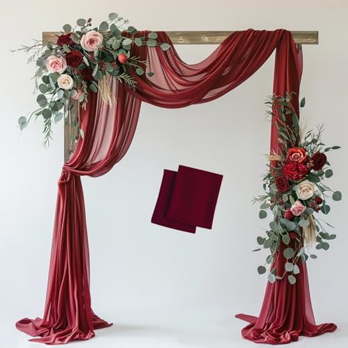 Wedding Arch Draping Fabric 2 Panels Burgundy Sheer Backdrop Drapes in Burgundy
