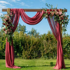 Wedding Arch Draping Fabric 2 Panels Burgundy Sheer Backdrop Drapes in Burgundy, alternate view 2