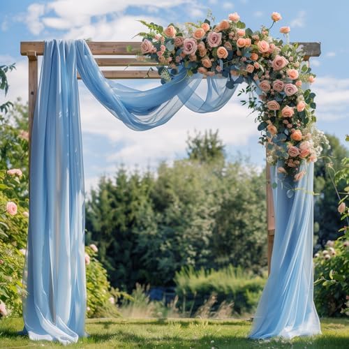 Wedding Arch Draping Fabric 2 Panels Dusty Blue Sheer Backdrop Drape in Dusty Blue, alternate view 2