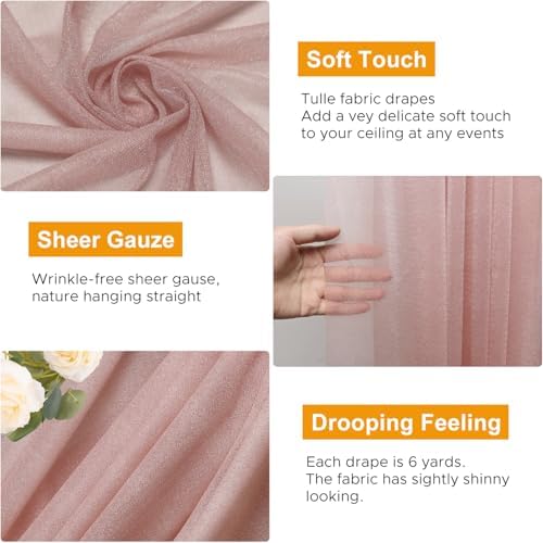 Wedding Arch Draping Fabric 2 Panels Dusty Rose Sheer Backdrop Drape in Dusty Rose, alternate view 3