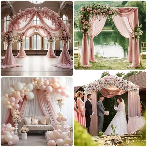 Wedding Arch Draping Fabric 2 Panels Dusty Rose Sheer Backdrop Drape in Dusty Rose, alternate view 6