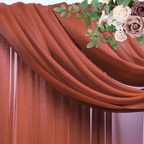 Wedding Arch Draping Fabric 2 Panels Terracotta Sheer Backdrop Drape in Terracotta, alternate view 4