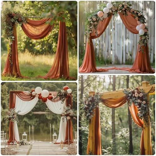 Wedding Arch Draping Fabric 2 Panels Terracotta Sheer Backdrop Drape in Terracotta, alternate view 6