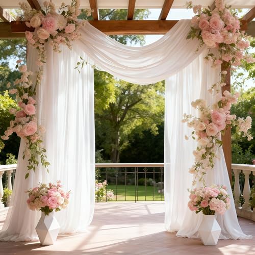 Wedding Arch Draping Fabric 2 Panels White Sheer Curtain Backdrop Drapes in 28" width x 19Ft length(2 Panels) in