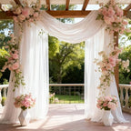 Wedding Arch Draping Fabric 2 Panels White Sheer Curtain Backdrop Drapes in 28" width x 19Ft length(2 Panels) in