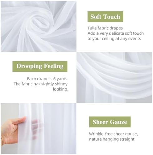 Wedding Arch Draping Fabric 2 Panels White Sheer Curtain Backdrop Drapes in 28" width x 19Ft length(2 Panels) in, alternate
