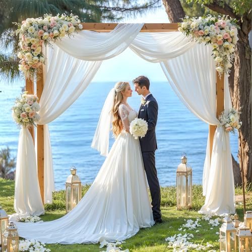 Wedding Arch Draping Fabric 2 Panels White Sheer Curtain Backdrop Drapes in 28" width x 19Ft length(2 Panels) in, alternate