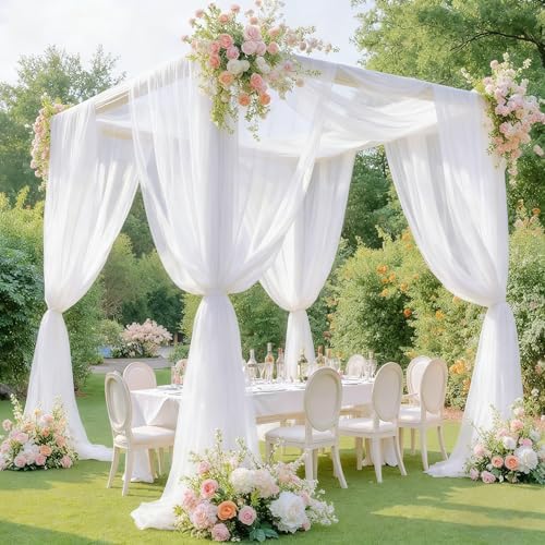 Wedding Arch Draping Fabric 2 Panels White Sheer Curtain Backdrop Drapes in 28" width x 19Ft length(2 Panels) in, alternate