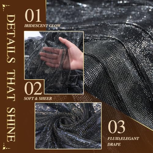Wedding Arch Draping Fabric 28" x19FT Black Shimmery Sheer Fabric Drapes 1 Panel Arch Backdrop Curtains for, alternate view 2