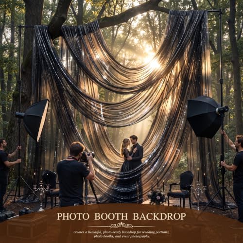 Wedding Arch Draping Fabric 28" x19FT Black Shimmery Sheer Fabric Drapes 1 Panel Arch Backdrop Curtains for, alternate view 6