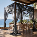 Wedding Arch Draping Fabric 28" x19FT Black Shimmery Sheer Fabric Drapes 1 Panel Arch Backdrop Curtains for, alternate view 7