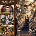 Wedding Arch Draping Fabric 28" x19FT Black Shimmery Sheer Fabric Drapes 4 Panels Arch Backdrop Curtains for, alternate view