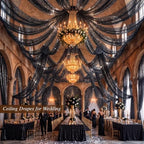 Wedding Arch Draping Fabric 28" x19FT Black Shimmery Sheer Fabric Drapes 4 Panels Arch Backdrop Curtains for, alternate view