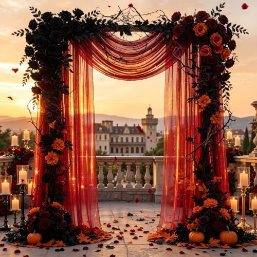 Wedding Arch Draping Fabric 28" x19FT Burnt Maple Shimmery Sheer Fabric Drapes 1 Panel Arch Backdrop Curtains