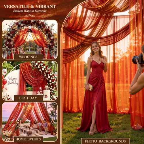 Wedding Arch Draping Fabric 28" x19FT Burnt Maple Shimmery Sheer Fabric Drapes 1 Panel Arch Backdrop Curtains, alternate view
