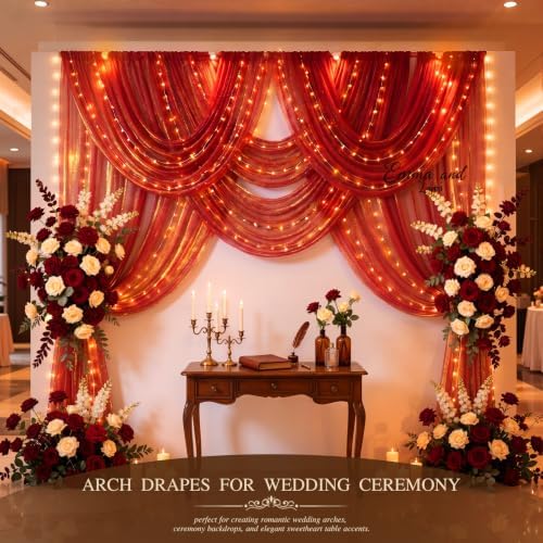 Wedding Arch Draping Fabric 28" x19FT Burnt Maple Shimmery Sheer Fabric Drapes 1 Panel Arch Backdrop Curtains, alternate view