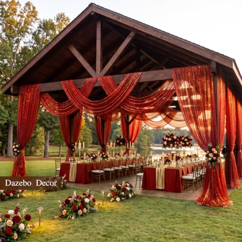 Wedding Arch Draping Fabric 28" x19FT Burnt Maple Shimmery Sheer Fabric Drapes 1 Panel Arch Backdrop Curtains, alternate view