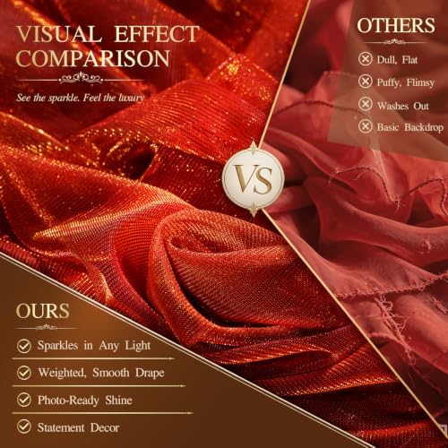 Wedding Arch Draping Fabric 28" x19FT Burnt Maple Shimmery Sheer Fabric Drapes 2 Panels Arch Backdrop Curtains, alternate