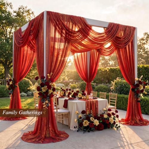 Wedding Arch Draping Fabric 28" x19FT Burnt Maple Shimmery Sheer Fabric Drapes 2 Panels Arch Backdrop Curtains, alternate