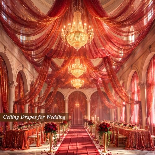 Wedding Arch Draping Fabric 28" x19FT Burnt Maple Shimmery Sheer Fabric Drapes 2 Panels Arch Backdrop Curtains, alternate