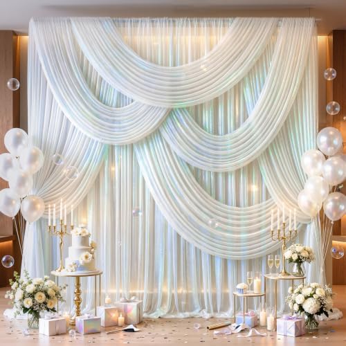 Wedding Arch Draping Fabric 28" x19FT Cream White Shimmery Sheer Fabric Drapes 4 Panels Arch Backdrop Curtains