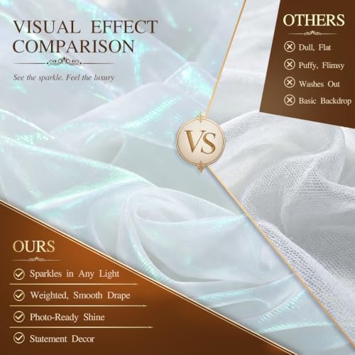 Wedding Arch Draping Fabric 28" x19FT Cream White Shimmery Sheer Fabric Drapes 4 Panels Arch Backdrop Curtains, alternate