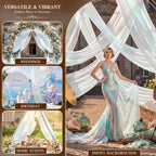 Wedding Arch Draping Fabric 28" x19FT Cream White Shimmery Sheer Fabric Drapes 4 Panels Arch Backdrop Curtains, alternate